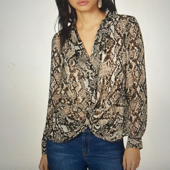 I-N-C LEOPARD PRINT KNOT FRONT PULLOVER BLOUSE - Picture 2 of 10